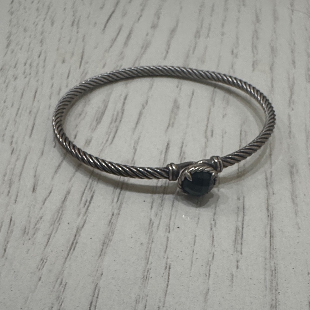 David Yurman Silver Bracelet with Black Gem